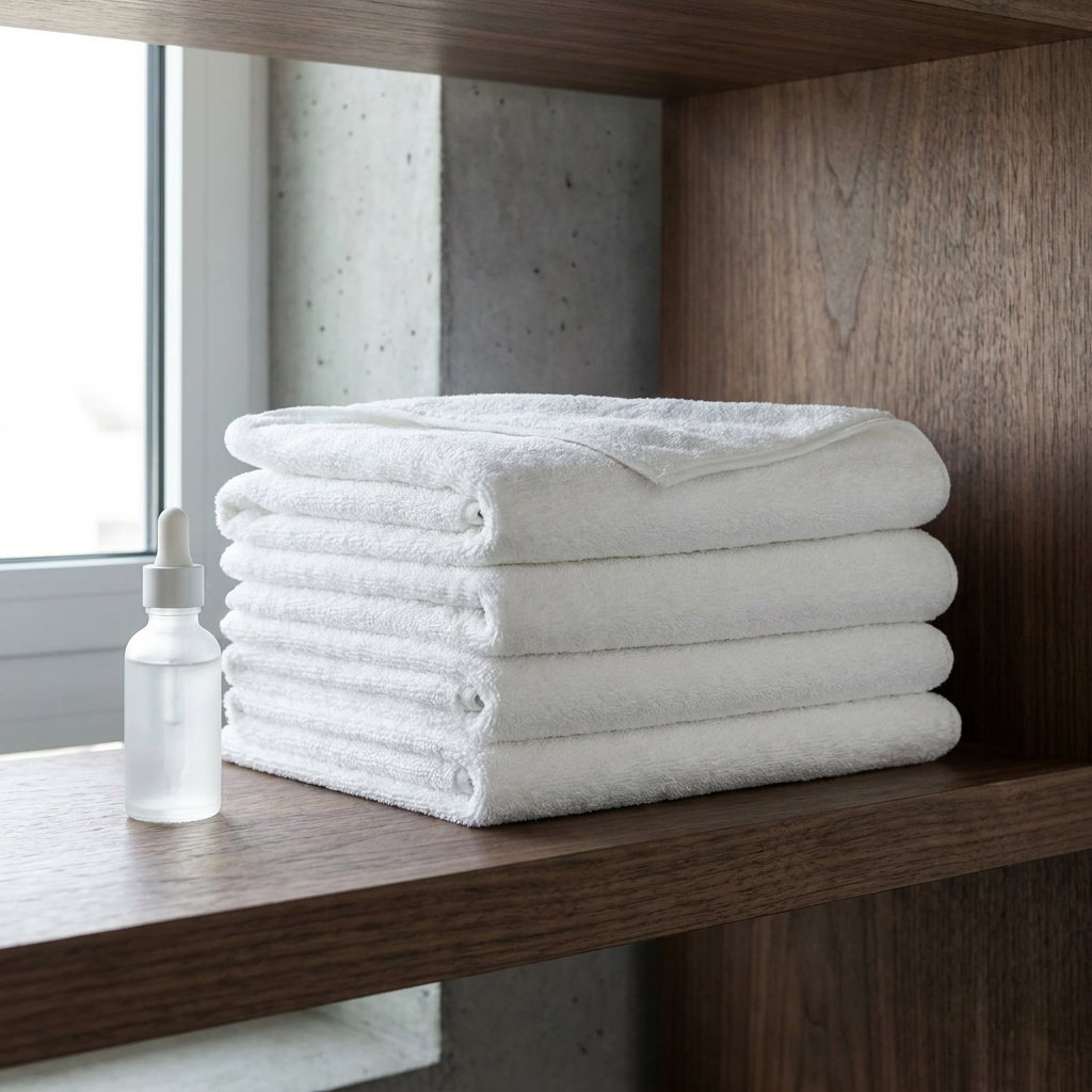 Clean white towels next to minimalist glass bottle — Clinique for Men review 2026
